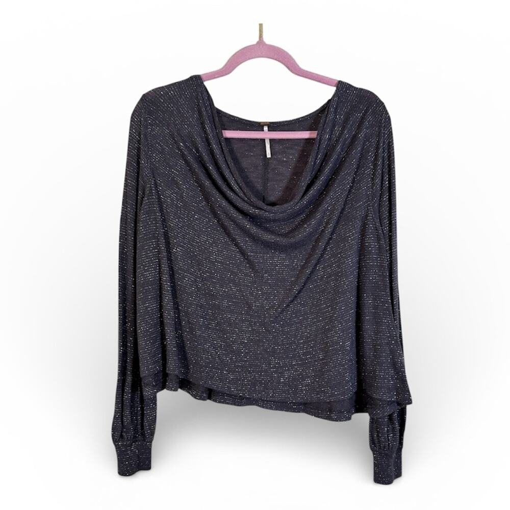 Free People Grey Metallic Cowl Neck Sweater Womens S Boho Holiday Damaged